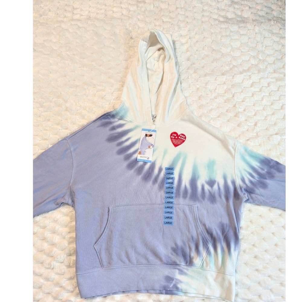 Wildfox Peri Shibori Tie Dye Hoodie Womens Large NWT Blue Teal White Pullover
